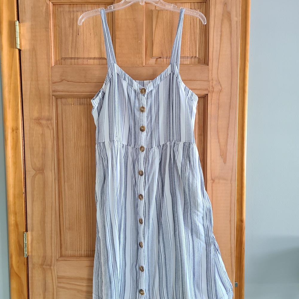 LOFT Blue and White Striped Midi Dress